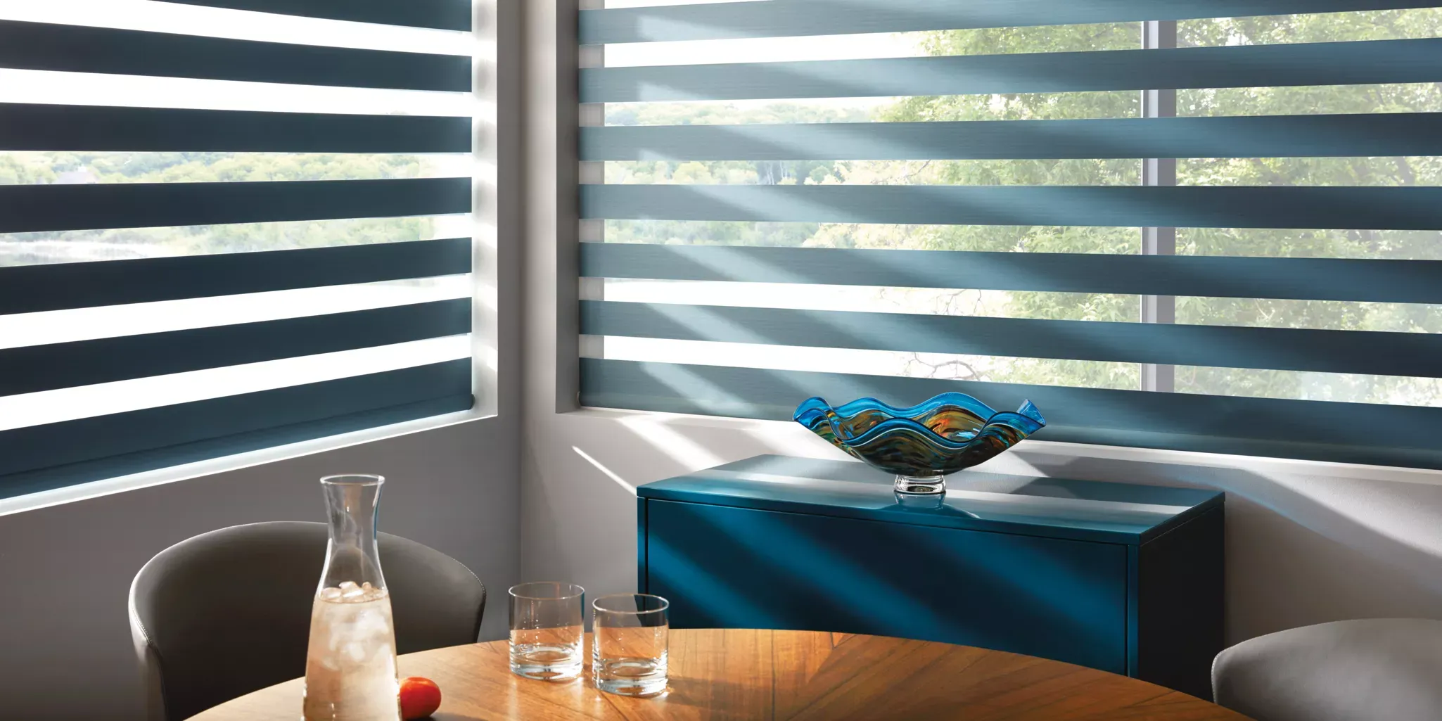 Banded shades inside Irvine home