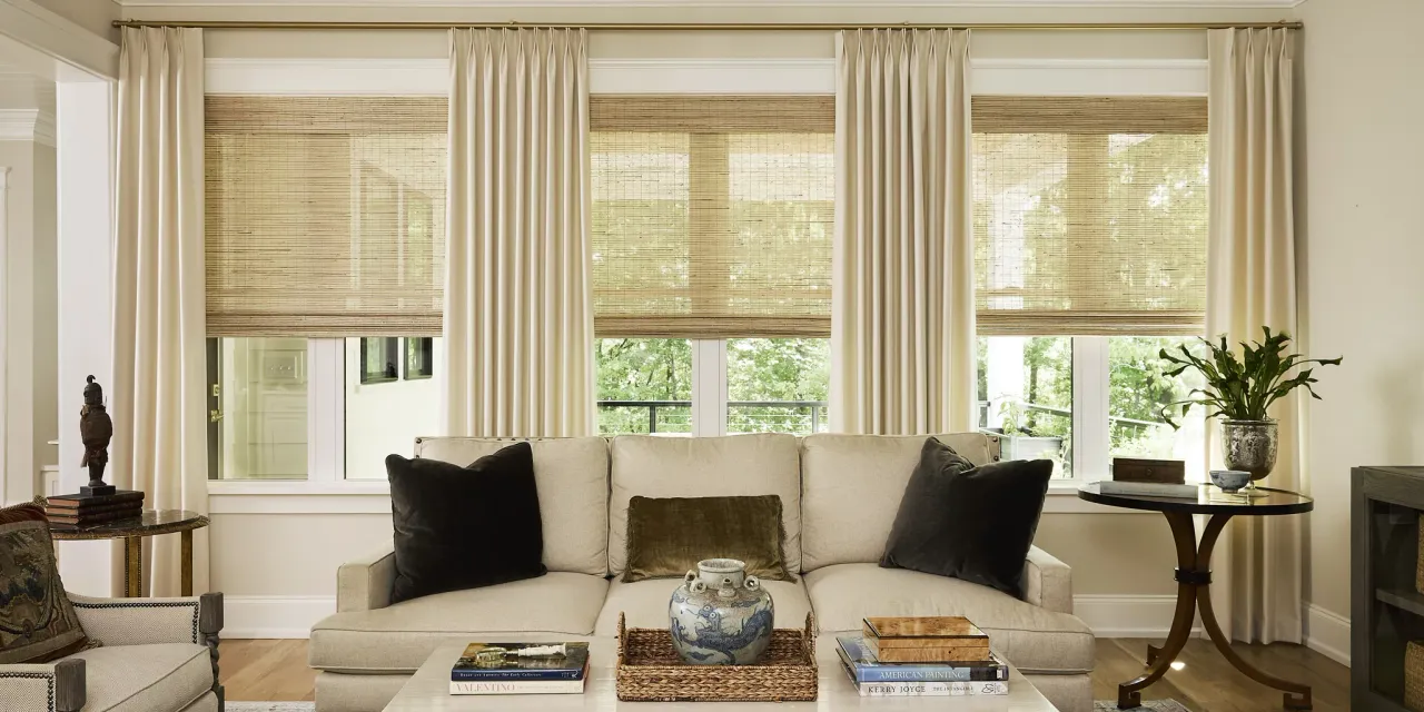 Woven wood and bamboo shades with natural reed texture